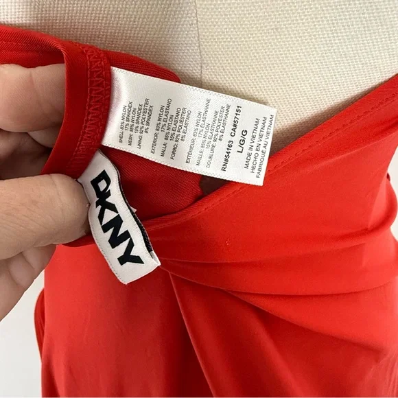 DKNY Red Halter One Piece Swimsuit Tummy Control UPF 40+ Size Large NWT slimming - Picture 6 of 8